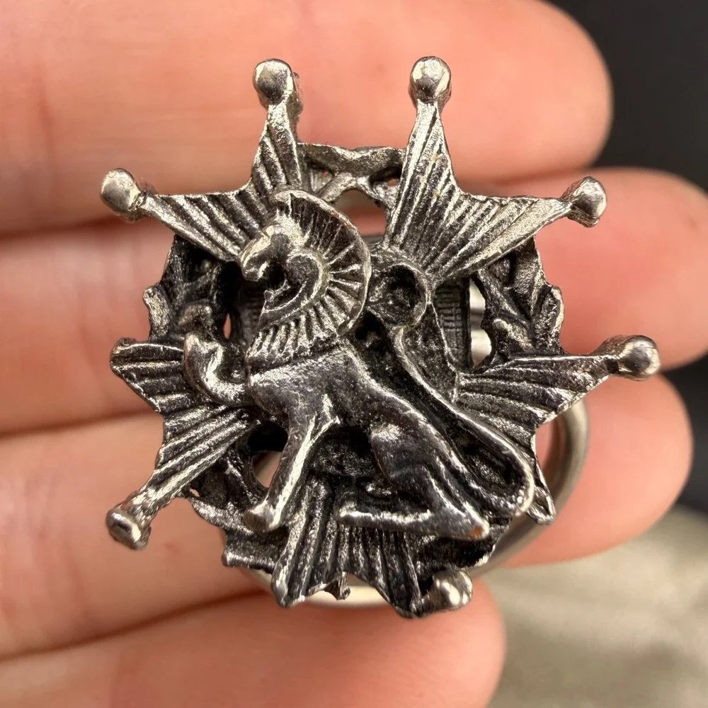 Vintage Lion Scarf Charm Heraldic Silver Tone